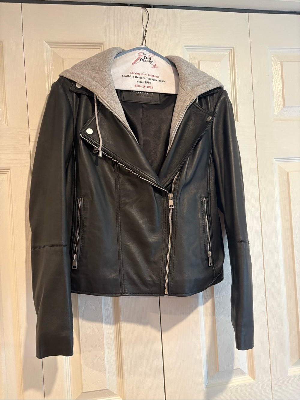Bagatelle Genuine Leather Moto Jacket with Grey Hood